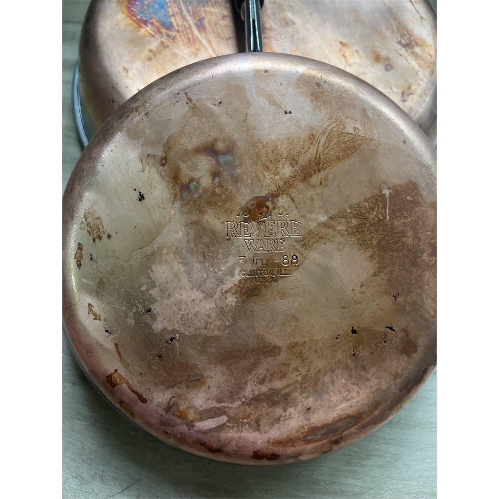 VINTAGE REVERE WARE COPPER CLAD BOTTOM 7 And 9"INCH SKILLET FRYING PANS No Lids‎ - Picture 5 of 6